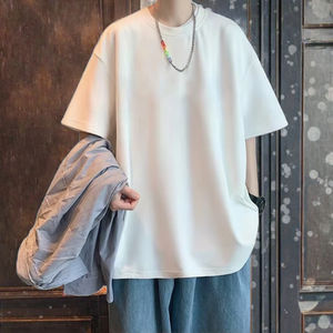 2025 été nouveauté hommes décontracté à manches courtes tricoté coton t-shirt Hong Kong Style solide motif 180 grammes tout Match porter - Product Image 3