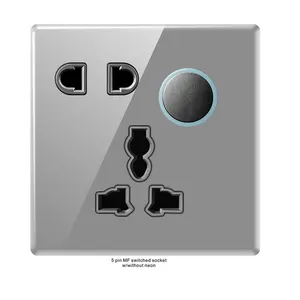 New design electrical wall switch socket panel gray glass panel 5-pin intermediate frequency switch socket