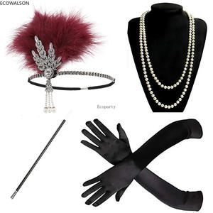 1920er Jahre Flapper Gatsby Kostüm zubehör Set 20er Jahre Flapper Stirnband Perlenkette Handschuhe Zigaretten halter Kostüm Requisiten - Product Image 6