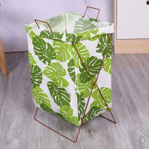 Panier à linge en acier inoxydable, panier à linge moderne gris en fer forgé, panier à linge pliable nordique avec couvercle - Product Image 3