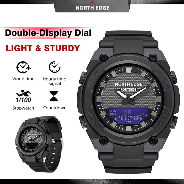 2026 New NORTH EDGE FORTRESS Metal Nylon Lightweight Dual-Display World Time Countdown Alarm 50M Waterproof Outdoor Hiking Watch