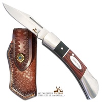 Couteau pliant de poche tactique de chasse de Camping en acier inoxydable de vente chaude avec l'outil de survie de poignée en bois personnalisable d'OEM de logo de laser