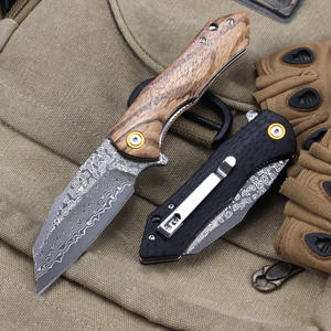 سكين جيب قابل للطي من الفولاذ الدمشقي GT-DM020، قابل للتخصيص بمقبض من الخشب/ألياف الكربون G10 - Product Image 4