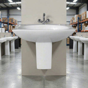 Lavabo en céramique standard pour salle de bain avec demi-pied Ecco Set, vasque sur pied, équipement sanitaire - Product Image 6
