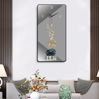 Lukisan porselen kristal Modern, mewah jam dinding fitur Kalender tampilan jarum senyap untuk dekorasi restoran