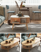 Ensemble de table basse ovale en bois massif pour salon, meuble TV mobile, motif en marbre, verre ou dalle de roche pour petit appartement