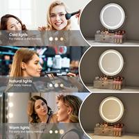 Organisateur Cosmétique LED Lumineux avec Miroir de Maquillage Rond, Adaptateur 12V, avec Tiroirs Boîte de Rangement