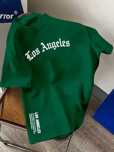 Camiseta de Verano para Hombre, de Algodón, Manga Corta, Cómoda, Informal, con Estampado de Letras de Los Ángeles, Suave, Sólida, Corte Holgado, de Calidad, con Contraste de Color - Product Image 2