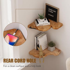 Ensemble de 2 <span class=keywords><strong>étagère</strong></span>s murales flottantes en <span class=keywords><strong>bois</strong></span> d'angle modernes pour chambre à coucher, salon, salle de bain, <span class=keywords><strong>cuisine</strong></span> - Product Image 6