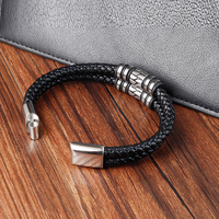 Bracelet en cuir noir réglable à double couche avec fermoir magnétique, bijoux personnalisés tendance