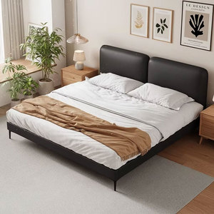 Italian Minimalist Genuine Leather Bedroom <b>Bed</b> King Size 1.8 Meters Large Size Function Storage Double <b>Soft</b> <b>Bed</b> Daheiniu <b>Frame</b> D - Product Image 3