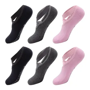 wholesale quality beige pink color 100 organic cotton barre pilates studio customized non slip grip socks ankle for women