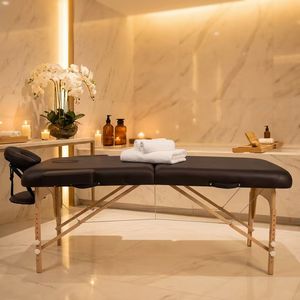 <span class=keywords><strong>Table</strong></span> de <span class=keywords><strong>massage</strong></span> pliable en <span class=keywords><strong>bois</strong></span> de hêtre à 2 sections |   260 kg 7 cm Mousse |   Spa, chiropratique, salon de beauté, tatouage des cils |   GPSR ISO9001 OEM - Product Image 3