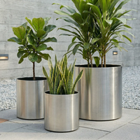Jardinière cylindrique personnalisée en acier inoxydable brossé, robuste, grande taille, pour intérieur/extérieur