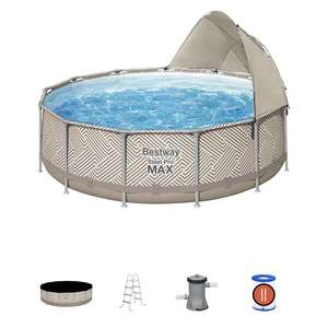 <span class=keywords><strong>Piscina</strong></span> Elevada <span class=keywords><strong>Redonda</strong></span> Bestway 561FY de PVC, 11133 L, 2941 gal, Gran Capacidad, <span class=keywords><strong>con</strong></span> Marco, Familiar, Portátil, para Exteriores, <span class=keywords><strong>con</strong></span> Toldo - Product Image 1