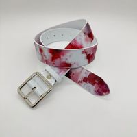 Sabuk Kulit Cetak Mosaik Piksel Merah Hip Hop Y2K Pola Camo Streetwear dengan Gesper Persegi dari Paduan Logam
