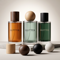Flacon de parfum cylindrique en verre et plastique avec couvercle en bois, à faible MOQ, en stock, à l'épreuve des enfants, écologique, rechargeable, vaporisateur de parfum, logo personnalisé