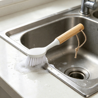 Brosse de nettoyage de cuisine en gros avec manche en bambou, éponge à vaisselle pour casseroles et poêles, brosse à récurer pour la vaisselle, nettoyant ménager pour la cuisine