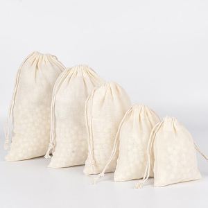 Bolsas de Algodón Reciclables de 10*15cm con Cordones para Envolver Regalos de Navidad, Tipo Saco de Papá Noel, para Manualidades - Product Image 5