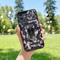 Coque de protection camouflage magnétique avec anneau pour iPhone 17/16/15 Pro Max et cache-objectif coulissant