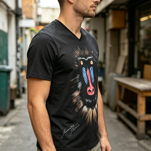 Camiseta Casual con Estampado de Animales Personalizable, Camiseta de Manga Corta con Estampado Gráfico de Babuino, Camiseta <span class=keywords><strong>Negra</strong></span> con Cuello en <span class=keywords><strong>V</strong></span> para Hombre - Product Image 3