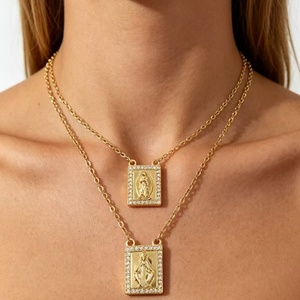 Collar de <span class=keywords><strong>Rosario</strong></span> con Medallón Ovalado Circular de <span class=keywords><strong>la</strong></span> <span class=keywords><strong>Virgen</strong></span> Marí<span class=keywords><strong>a</strong></span> con Incrustaciones de Circonitas, Cruz y Doble Aro, Protección Espiritual - Product Image 3