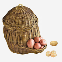 Panier de rangement classique en osier avec couvercle et poignée, robuste, pour fruits, pique-niques, pommes de terre et oignons