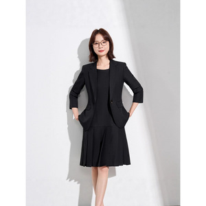 Women's Professional Black <b>Blazer</b> Dress <b>Set</b> Full Sleeve Worsted Anti-Wrinkle For Commute Autumn Winter - Product Image 1