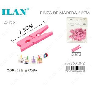 Ilan Mollette in Legno Rosa 2,5 cm, 25 Pezzi per Appendere Vestiti - Product Image 1