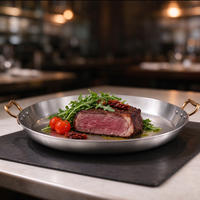 Assiette à steak en acier inoxydable tri-couches poli miroir, plateau de service ovale à double poignée, ustensiles de cuisine pour restaurant