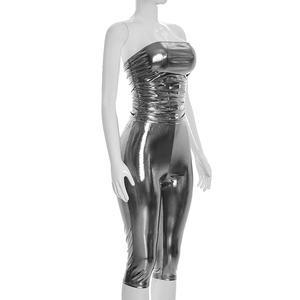 Viviblook J26ST113 Women Sexy Summer Sleeveless Hot Stamping Strapless Top Skinny Cropped Pants Two Piece Set for Ladies - Product Image 3