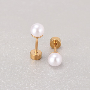 20G Pearl <b>Studs</b> | 18K PVD Gold Plated Stainless Steel 0.8MM Rod Labret Cartilage Piecing <b>Earrings</b> | Waterproof & Hypoallergenic - Product Image 4