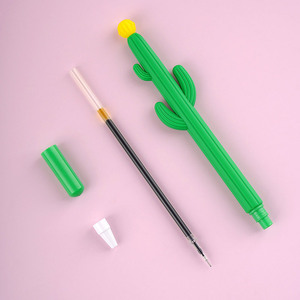 Lucu stasioner kartun kaktus berbentuk 0.5mm tinta hitam Gel pena grosir plastik pulpen - Product Image 6