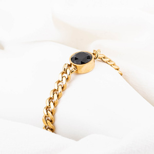 Yunnique Geometric Rose Gold Plated <b>Titanium</b> Steel <b>Chain</b> Bracelet with Black Diamond Brilliant Cut Unisex Everyday Wear Jewelry - Product Image 2