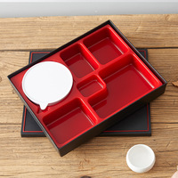 Boîte à bento rectangulaire en plastique style Japandi, plateau à sushi divisé avec couvercle pour le déjeuner scolaire, la restauration et le service en gros