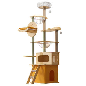 Arbre à chat moderne multi-niveaux avec structure en bois, capsules spatiales et hamac pour chats d'intérieur - Product Image 1