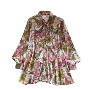 Vintage Floral Print Long Sleeve Loose <strong>Shirts</strong> for Women 2026 Fall Elegant Bow Neck Button Down Commute Blouse - Product Image 5