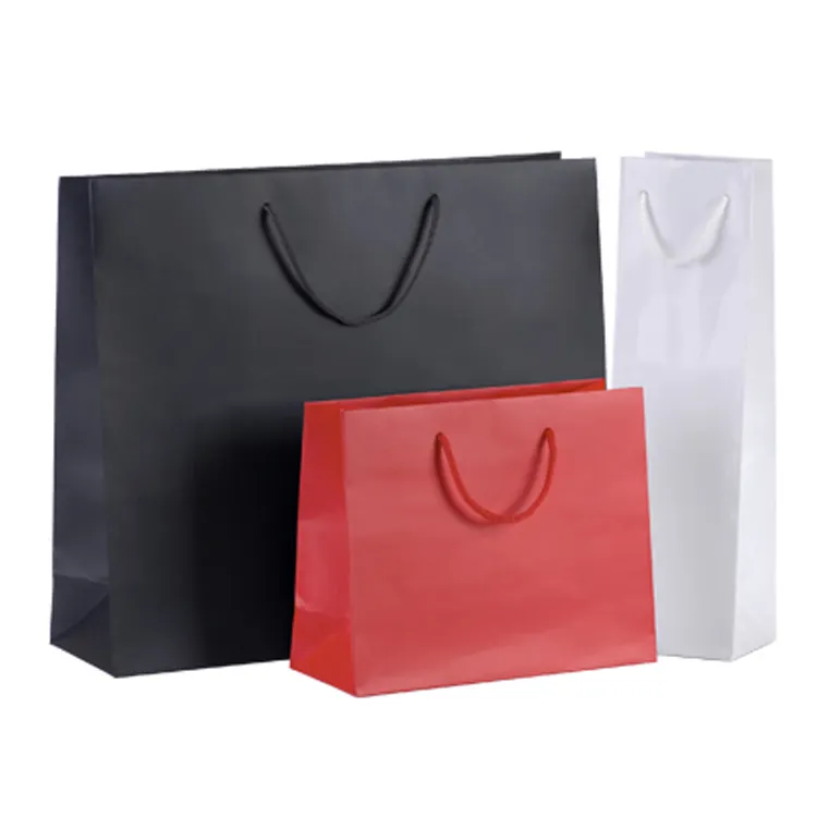 Wholesale custom black paper bag retail packaging bag shopping carrier bag with handle