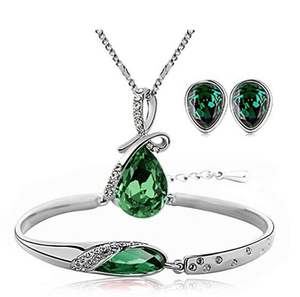 طقم عيد الحب النمساوي الكريستالي قلادة دمعة الملاك + أقراط + سوار طقم 3 قطع - Product Image 4