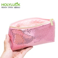 Pochette de maquillage brillante pour femmes avec logo personnalisé, pochette de voyage scintillante pour filles, pochette à paillettes pour soirée, sacs cosmétiques