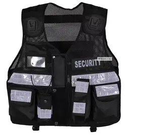 Multi bolsos Segurança Vest Preto Segurança Guarda Vest com rádio Dock