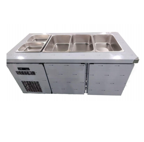 Commercial 2-Door 6-Pan Salad Prep Table Refrigerator with Stainless Steel Workbench for Restaurant Kitchen Cold Storage