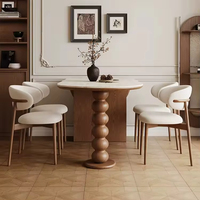Table à manger moderne pliable et extensible en bois de pin massif avec dessus en pierre frittée pour la maison et le restaurant