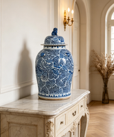 Vase en porcelaine craquelée peint à la main, motif floral de perroquet doré, céramique chinoise avec couvercle, décoration d'intérieur