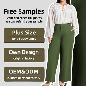 Pantalon décontracté pour <span class=keywords><strong>femme</strong></span>, coupe large, taille haute, vert olive, élégant, ample, pour le bureau et le travail - Product Image 3