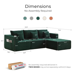 Sofá Seccional Modular en Forma de L de Tres Plazas, Envasado al Vacío, Contemporáneo, de Chenilla, Convertible, Sin Ensamblaje, con Respaldo Acolchado, para Sala de Estar - Product Image 2
