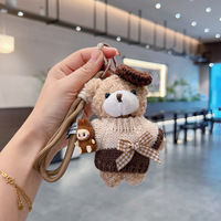 En gros Mini porte-clés ours en peluche marron, pendentif pour sac et voiture, accessoire de porte-clés