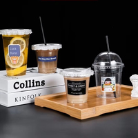 Gobelets en plastique jetables transparents avec logo imprimé personnalisé 12oz 16oz 22oz Gobelets à café et jus glacé avec couvercles Gobelets en plastique en PET
