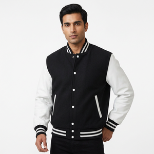 Chaquetas universitarias personalizadas de alta calidad para hombre, chaqueta varsity de béisbol de invierno, de lana y cuero, para hombre, color negro, ligera. - Product Image 1