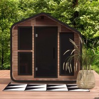 Cabina de Sauna Exterior de Madera Natural con Diseño Moderno, Ventanas de Vidrio Negro para Privacidad, 1 Año de Garantía, Compatible con OEM, Venta al Por Mayor